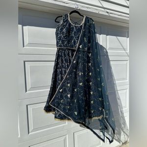 Navy blue embroidered lengha choli